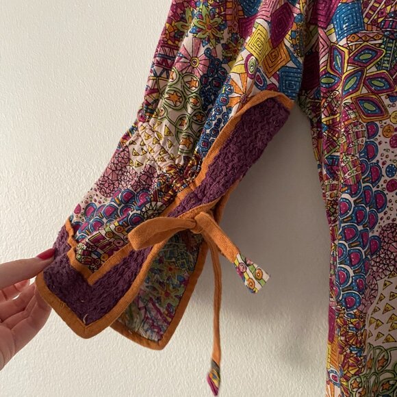 Pepita Perez Floral Boho Mini Tunic Dress Hippie Fall Medium India - Picture 2 of 9